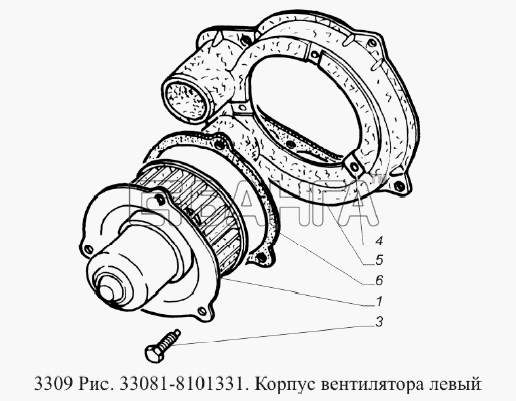 ГАЗ ГАЗ-3309 (Евро 2) Схема Корпус вентилятора левый-57 banga.ua